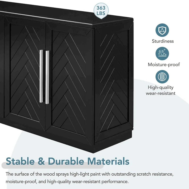 Madia in Legno Massello con 4 Ante, Ampia Credenza Contenitore