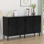 Anmytek Credenza/Mobile di servizio moderno in Rattan nero a 4 ante con ripiano regolabile - 160 cm L x 40 cm P x 90 cm A