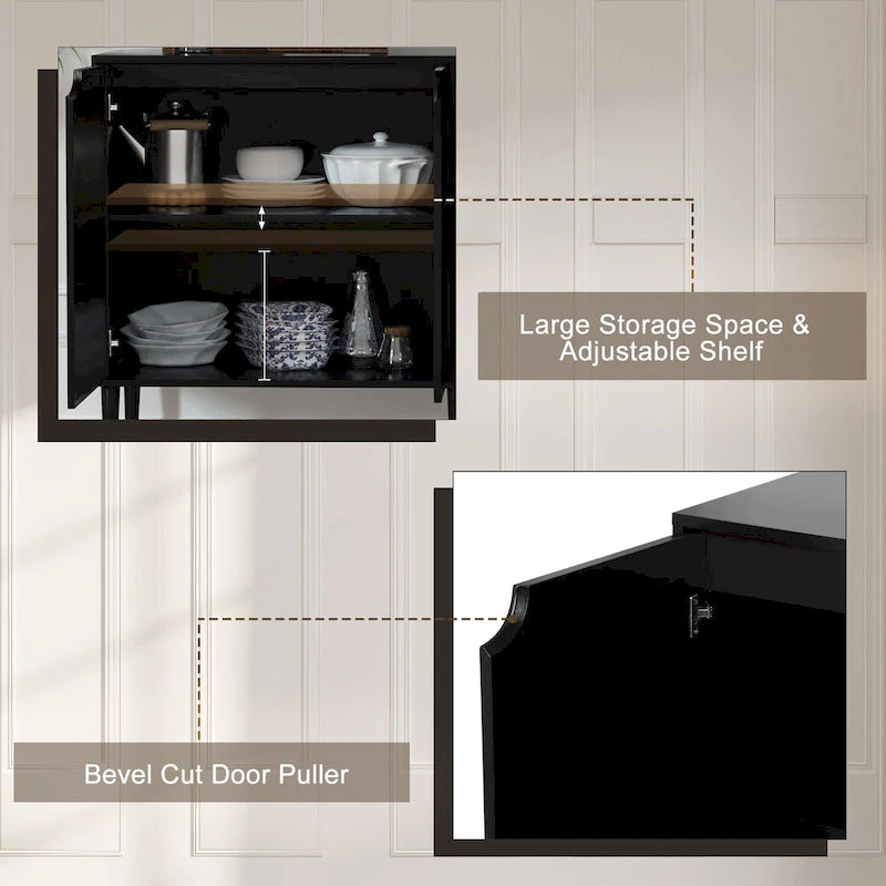 Anmytek Credenza/Mobile di servizio moderno in Rattan nero a 4 ante con ripiano regolabile - 160 cm L x 40 cm P x 90 cm A