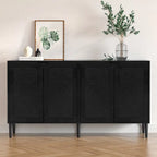 Anmytek Credenza/Mobile di servizio moderno in Rattan nero a 4 ante con ripiano regolabile - 160 cm L x 40 cm P x 90 cm A
