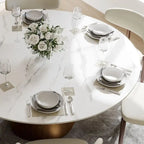 Tavolo da pranzo moderno rotondo per sala da pranzoPiano in pietra lucida bianca, piedistallo in carbonio bronzo