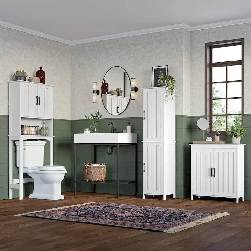 Armoire de rangement à deux portes RiverRidge Monroe pour salle de bain et buanderie avec étagères réglables – Blanche