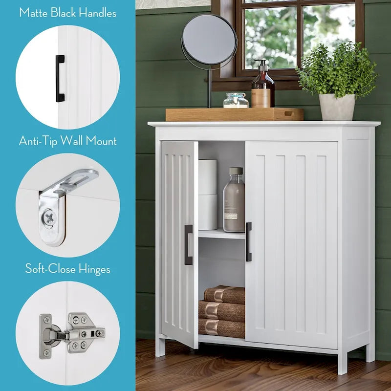 Armoire de rangement à deux portes RiverRidge Monroe pour salle de bain et buanderie avec étagères réglables – Blanche
