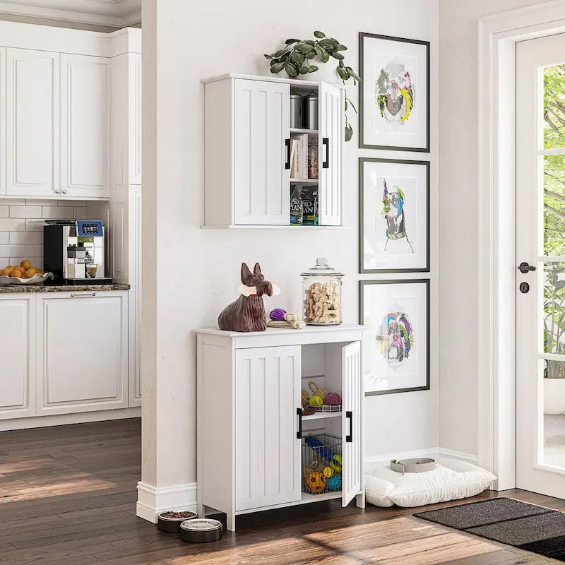 Armoire de rangement à deux portes RiverRidge Monroe pour salle de bain et buanderie avec étagères réglables – Blanche
