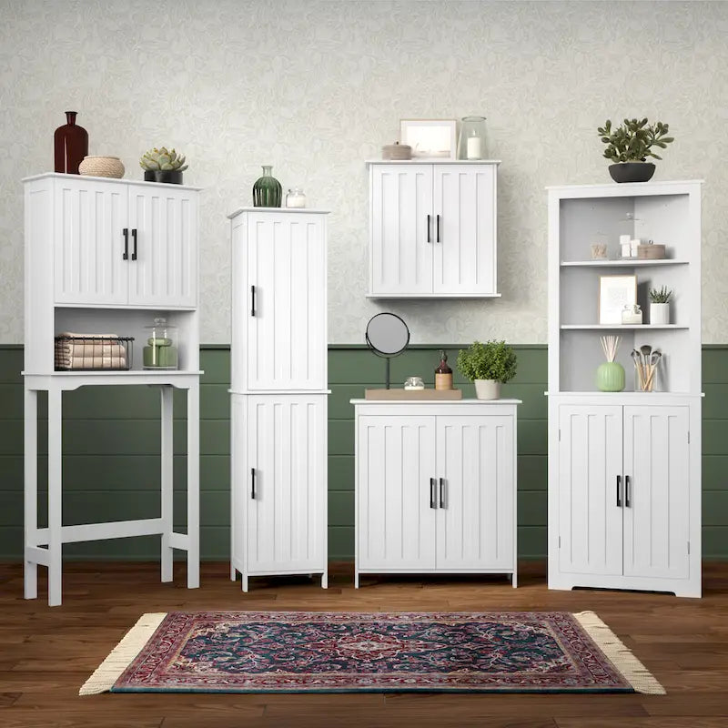 Armoire de rangement à deux portes RiverRidge Monroe pour salle de bain et buanderie avec étagères réglables – Blanche
