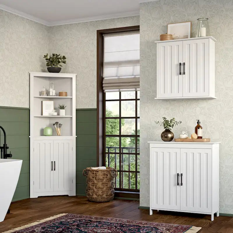 Armoire de rangement à deux portes RiverRidge Monroe pour salle de bain et buanderie avec étagères réglables – Blanche