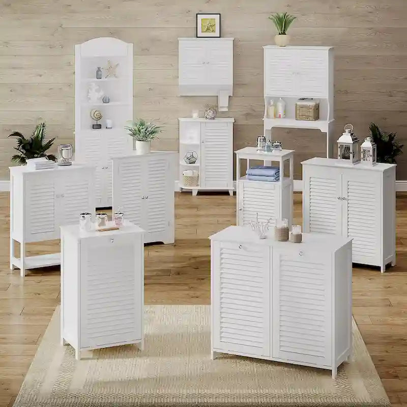 Armoire de rangement étroite à porte unique RiverRidge Ashland pour salle de bain et buanderie avec tiroir et étagères réglables - Blanc