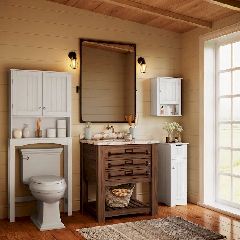 Armoire de rangement étroite à porte unique RiverRidge Ashland pour salle de bain et buanderie avec tiroir et étagères réglables - Blanc