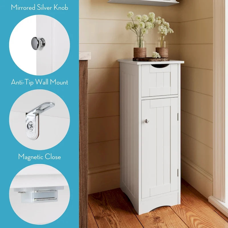 Armoire de rangement étroite à porte unique RiverRidge Ashland pour salle de bain et buanderie avec tiroir et étagères réglables - Blanc