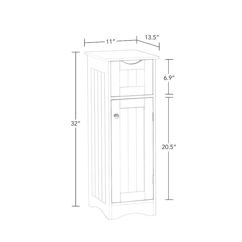 Armoire de rangement étroite à porte unique RiverRidge Ashland pour salle de bain et buanderie avec tiroir et étagères réglables - Blanc