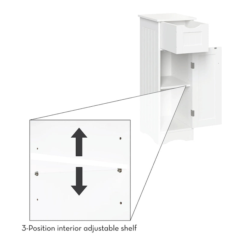 Armoire de rangement étroite à porte unique RiverRidge Ashland pour salle de bain et buanderie avec tiroir et étagères réglables - Blanc