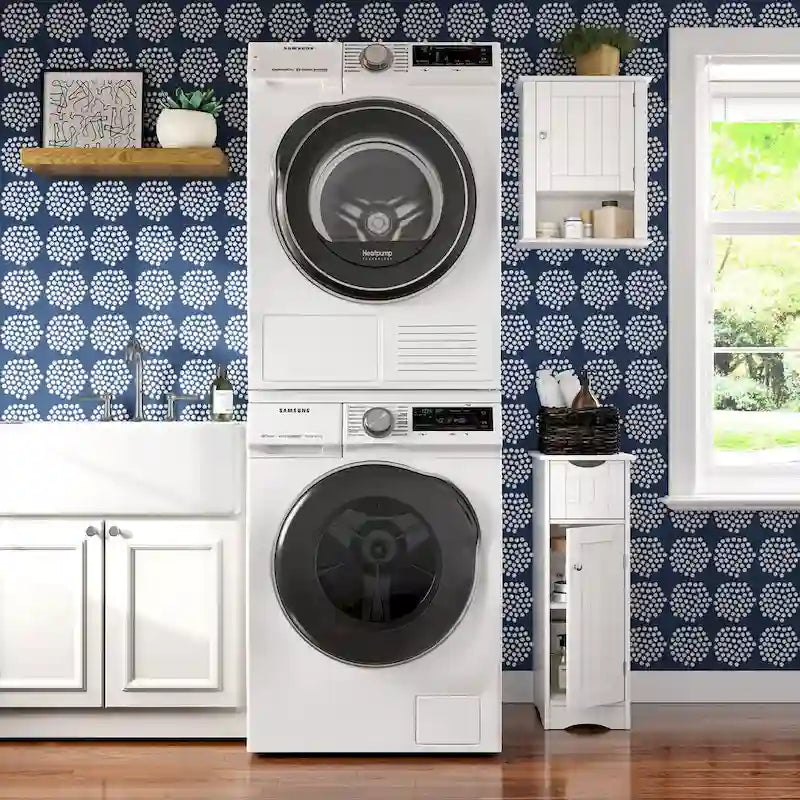 Armoire de rangement étroite à porte unique RiverRidge Ashland pour salle de bain et buanderie avec tiroir et étagères réglables - Blanc