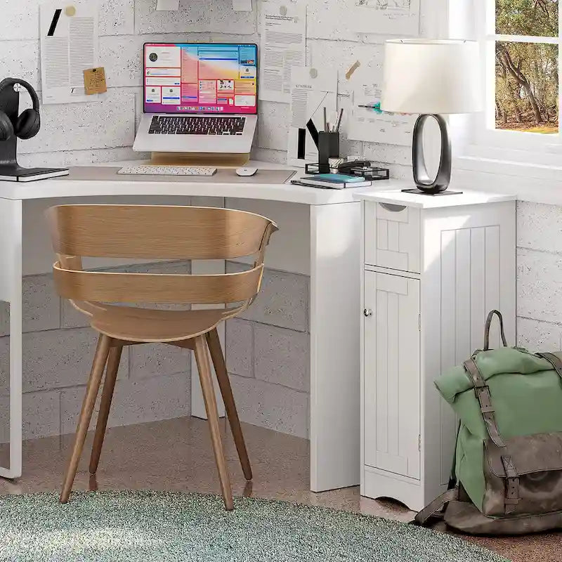 Armoire de rangement étroite à porte unique RiverRidge Ashland pour salle de bain et buanderie avec tiroir et étagères réglables - Blanc