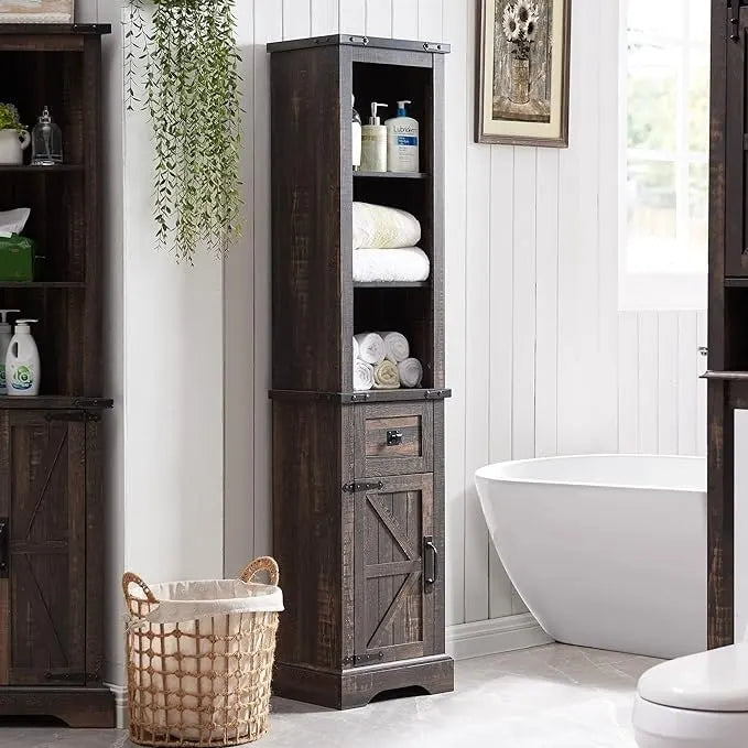 Meuble de rangement pour salle de bain de style fermette, Meuble de rangement, Tour de rangement haute