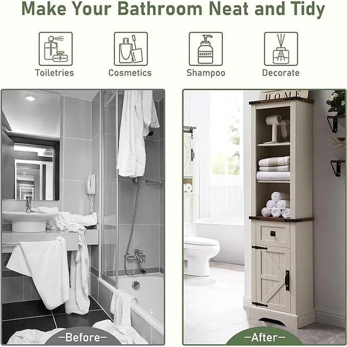 Mobile contenitore da bagno rustico, mobiletto, colonna bucato alta