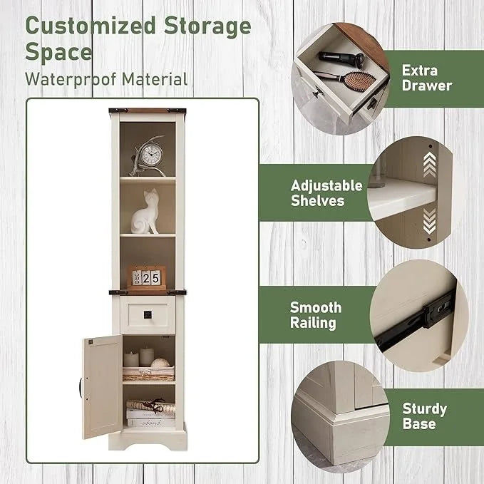 Mobile contenitore da bagno rustico, mobiletto, colonna bucato alta