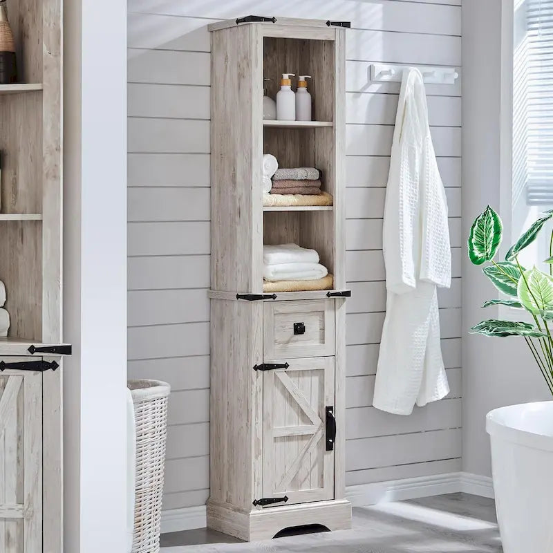 Mobile contenitore da bagno rustico, mobiletto, colonna bucato alta