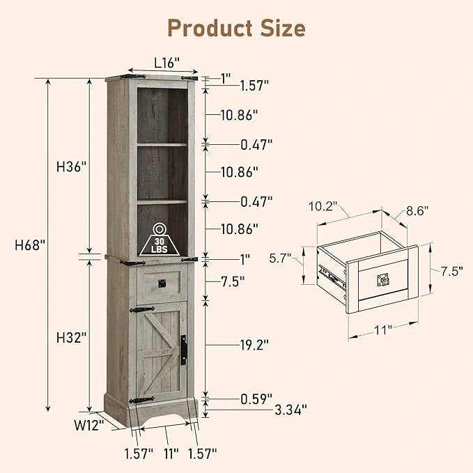 Mobile contenitore da bagno rustico, mobiletto, colonna bucato alta