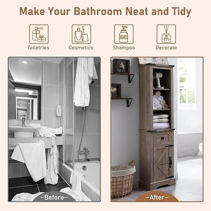 Mobile contenitore da bagno rustico, mobiletto, colonna bucato alta