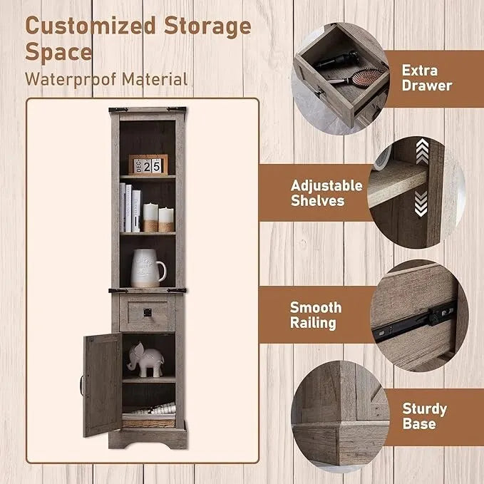 Mobile contenitore da bagno rustico, mobiletto, colonna bucato alta