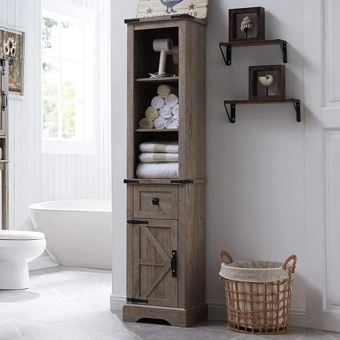Mobile contenitore da bagno rustico, mobiletto, colonna bucato alta