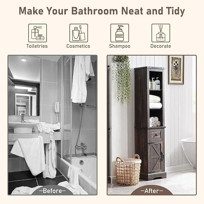 Mobile contenitore da bagno rustico, mobiletto, colonna bucato alta