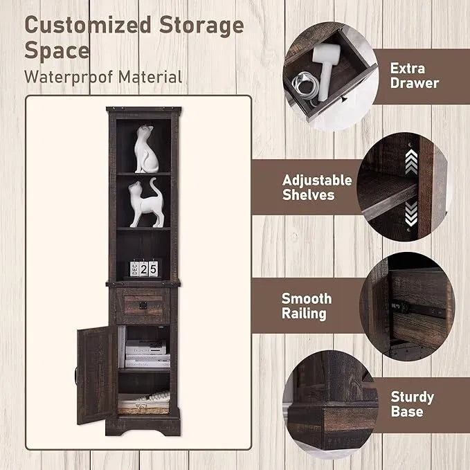 Mobile contenitore da bagno rustico, mobiletto, colonna bucato alta