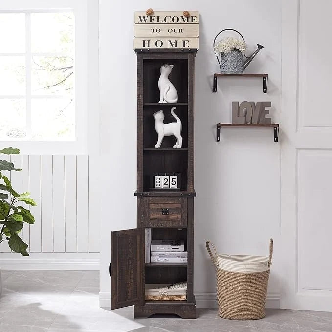 Mobile contenitore da bagno rustico, mobiletto, colonna bucato alta