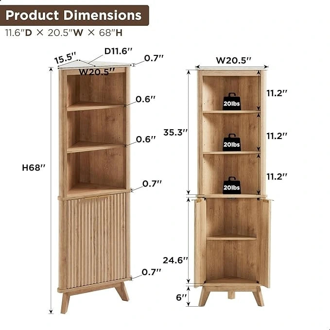 68 Mobile Alto ad Angolo Moderno, Credenza con Piano in Finto Marmo