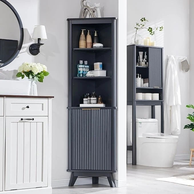 68 Mobile Alto ad Angolo Moderno, Credenza con Piano in Finto Marmo