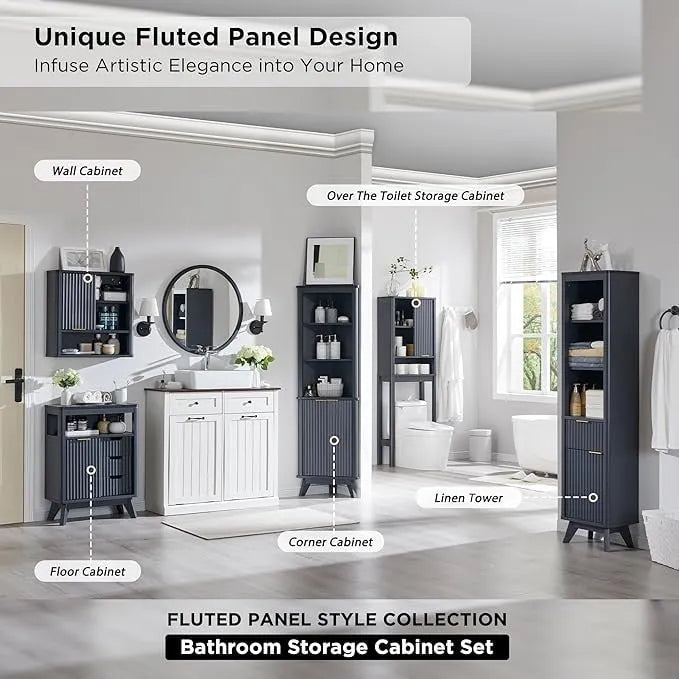 68 Mobile Alto ad Angolo Moderno, Credenza con Piano in Finto Marmo