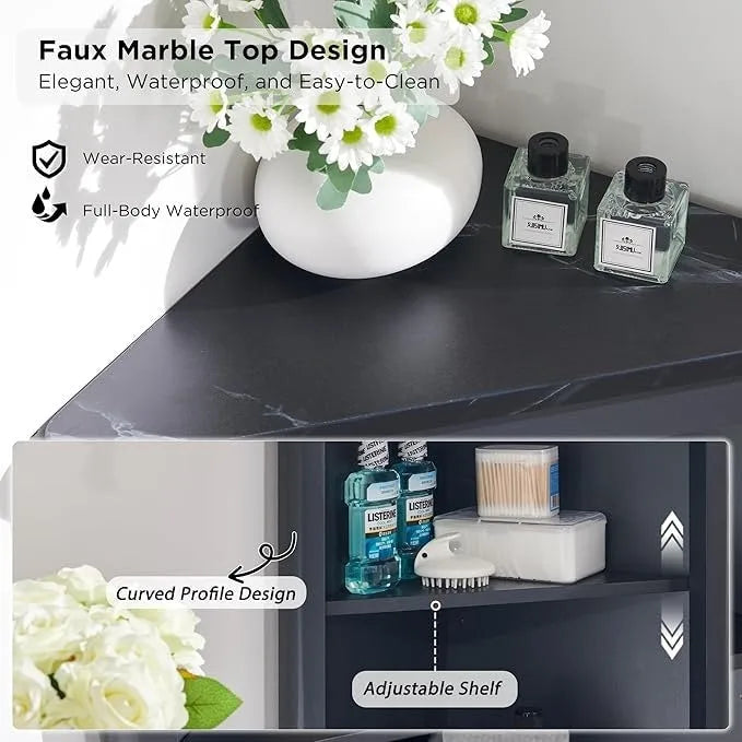 68 Mobile Alto ad Angolo Moderno, Credenza con Piano in Finto Marmo