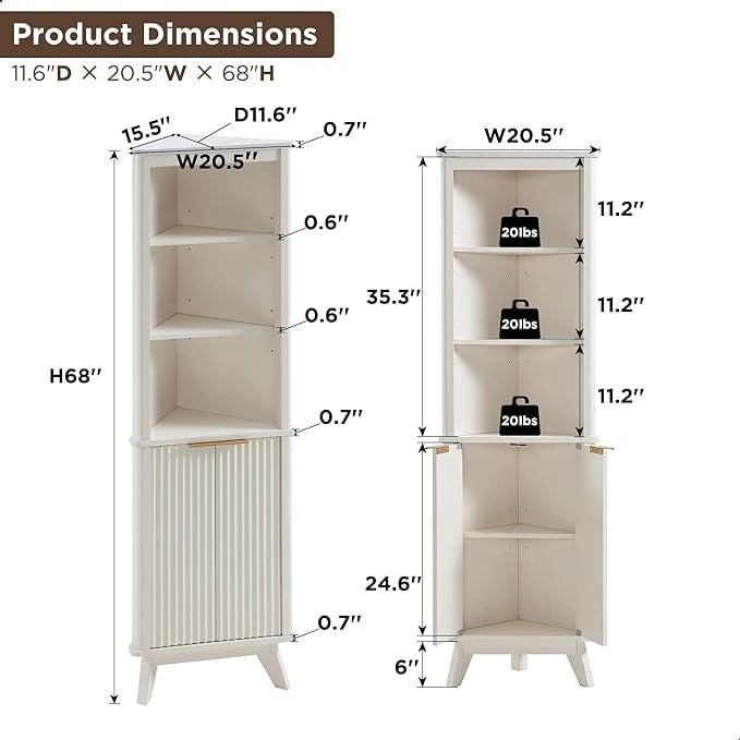 68 Mobile Alto ad Angolo Moderno, Credenza con Piano in Finto Marmo