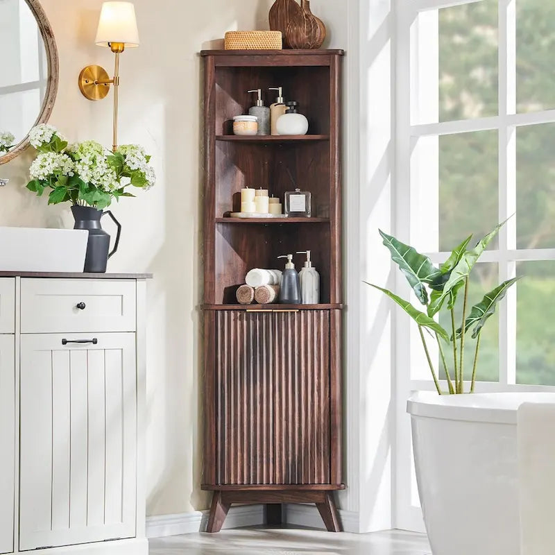 68 Mobile Alto ad Angolo Moderno, Credenza con Piano in Finto Marmo
