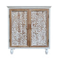 Vintage Free-Standing Buffet Cabinet with 2 Carved Doors,Brown and White, 34.5 H - 31.3x 14.2x 34.5