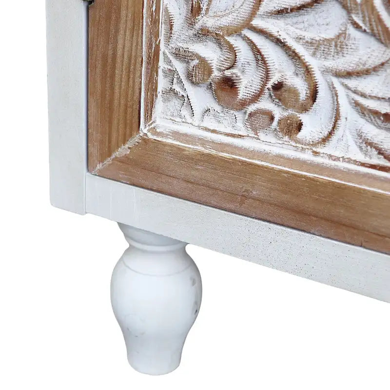 Mobile Buffet Vintage Autoportante con 2 Ante Intagliate, Marrone e Bianco, 87,6 cm H - 79,5x 36,1x 87,6