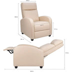Poltrona reclinabile push-back in pelle PU, marrone / nero / grigio / kaki / rosso / beige, singola