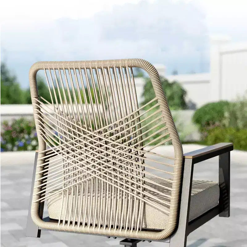 Captiva Designs Tavolo da pranzo quadrato in metallo con piano a doghe e sedie girevoli in vimini con cuscini spessi, 9 pezzi