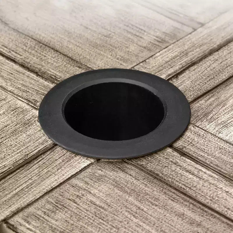 Captiva Designs Tavolo da pranzo quadrato in metallo con piano a doghe e sedie girevoli in vimini con cuscini spessi, 9 pezzi