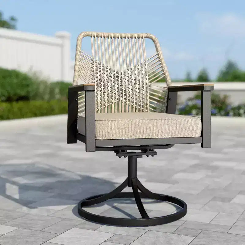 Captiva Designs Set da pranzo da 9 pezzi per esterni con tavolo rettangolare in acciaio e sedie fisse in vimini con cuscino spesso
