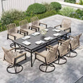 Captiva Designs 9pc Outdoor Dining Rectangle Steel Table and Thick Cushion Fixed Wicker Chairs