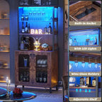 67 mobile bar alto per vino, mobile per liquori con luci a LED, portabicchieri, prese di corrente, espositore angolare per utensili a 5 ripiani