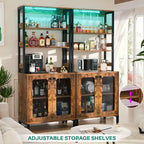 67 mobile bar alto per vino, mobile per liquori con luci a LED, portabicchieri, prese di corrente, espositore angolare per utensili a 5 ripiani