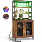 67 mobile bar alto per vino, mobile per liquori con luci a LED, portabicchieri, prese di corrente, espositore angolare per utensili a 5 ripiani