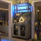 67 mobile bar alto per vino, mobile per liquori con luci a LED, portabicchieri, prese di corrente, espositore angolare per utensili a 5 ripiani