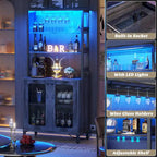 67 mobile bar alto per vino, mobile per liquori con luci a LED, portabicchieri, prese di corrente, espositore angolare per utensili a 5 ripiani