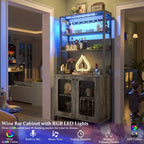 67 mobile bar alto per vino, mobile per liquori con luci a LED, portabicchieri, prese di corrente, espositore angolare per utensili a 5 ripiani