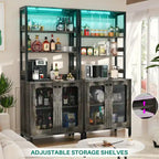67 mobile bar alto per vino, mobile per liquori con luci a LED, portabicchieri, prese di corrente, espositore angolare per utensili a 5 ripiani