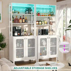 67 mobile bar alto per vino, mobile per liquori con luci a LED, portabicchieri, prese di corrente, espositore angolare per utensili a 5 ripiani