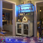 67 mobile bar alto per vino, mobile per liquori con luci a LED, portabicchieri, prese di corrente, espositore angolare per utensili a 5 ripiani